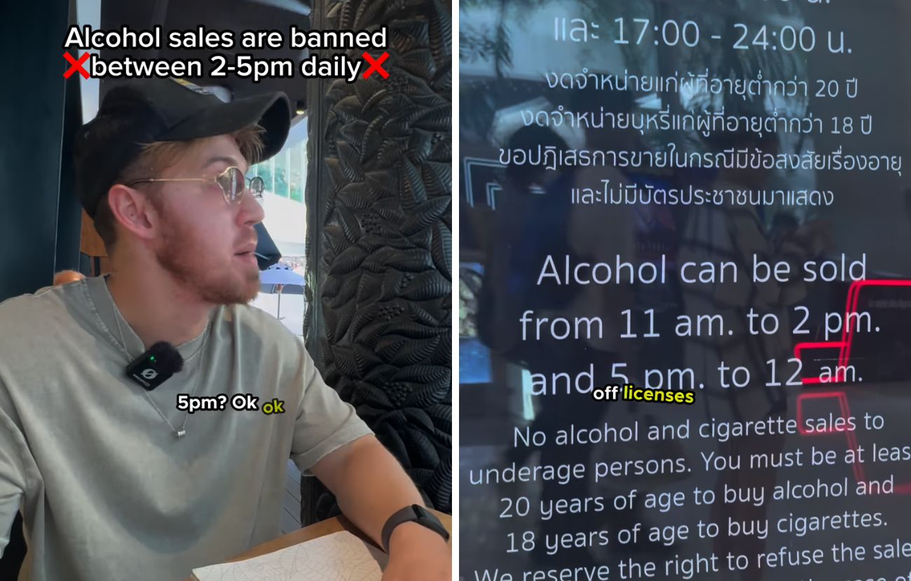 L'utente Instagram travisleon1 ha scoperto che nei ristoranti "commerciali" della Thailandia non viene servito alcool dopo le 14, così come nei negozi sulle strade principali