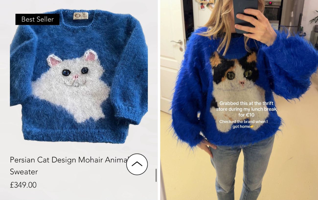 Il maglione che la ragazza lituana ha acquistato usato per 10€, online viene venduto (nuovo) all'equivalente di circa 400€.