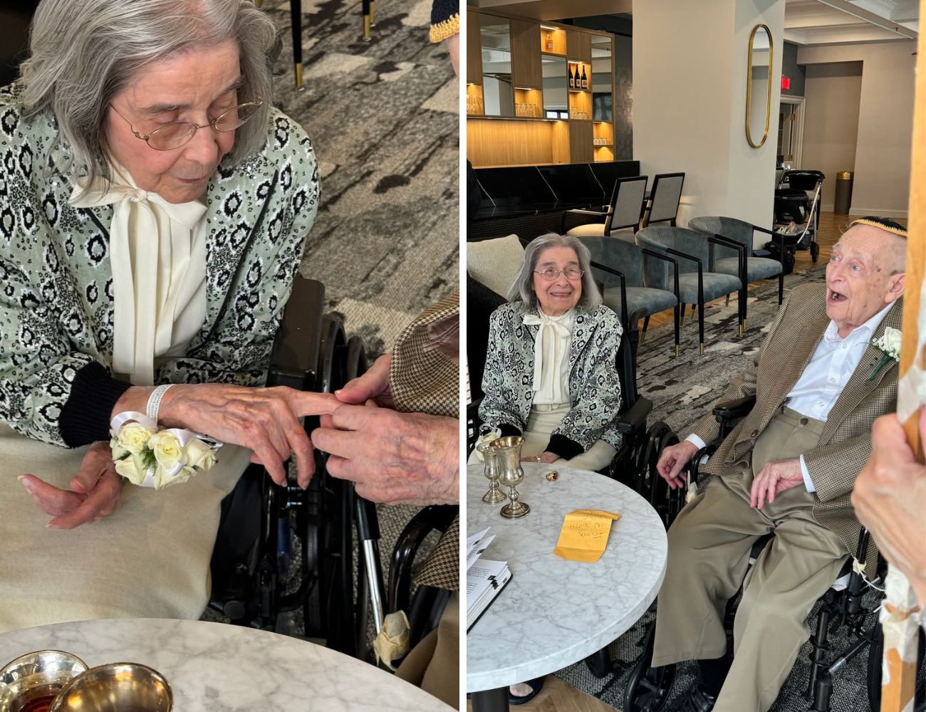 Alcuni scatti del matrimonio tra l'uomo di 100 anni e la donna di 102. Credits: Sarah Sicherman - facebook.com