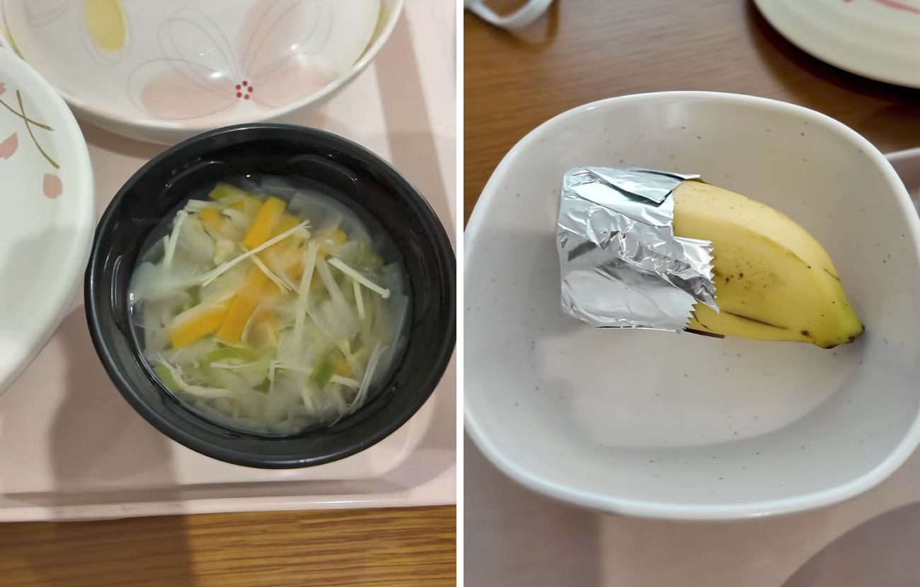 Una zuppa miso e metà banana: questi sono due dei piatti che la influencer ha consumato in un ospedale Giapponese.