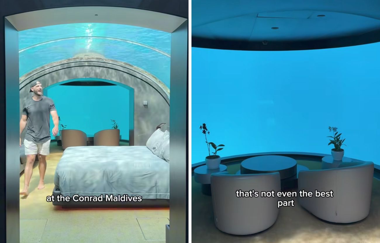 Alcuni scorsi della stanza d'hotel subacquea, oggettivamente stupenda.