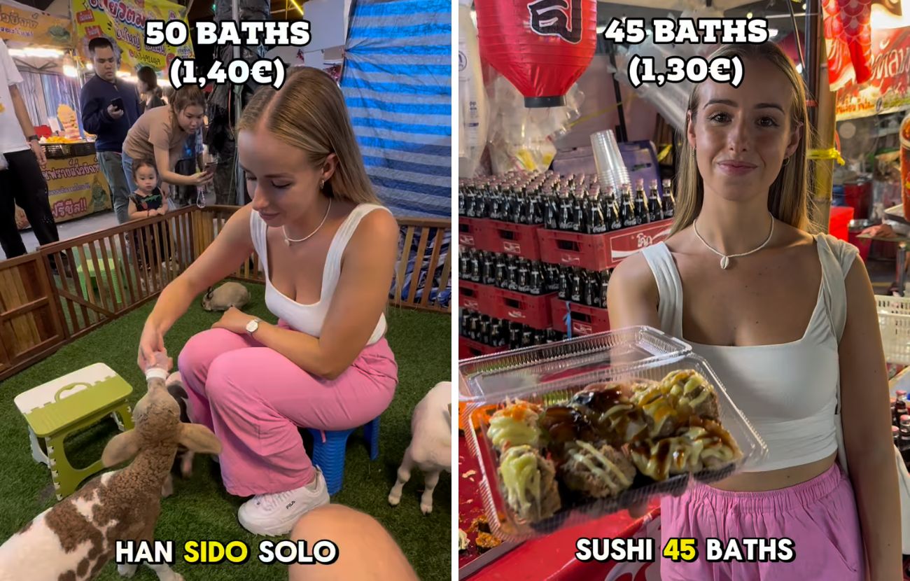 In un mercato notturno di Bangkok, con 10€ si può acquistare cibo in quantità e dar da mangiare a coniglietti, maialini e agnellini