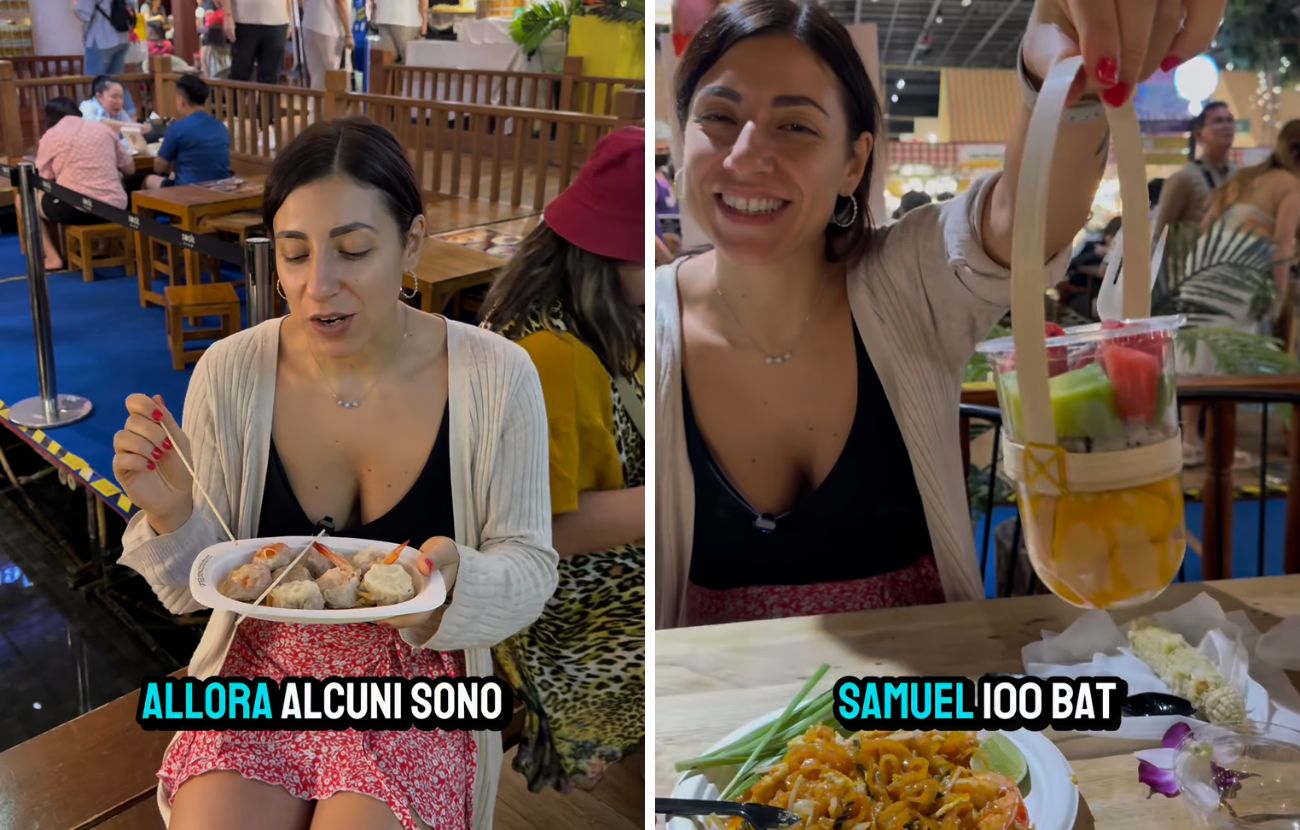 La coppia di italiani ha mangiato cibo tipico thailandese accompagnato da dosi abbondanti di frutta, spremuta o a pezzi.