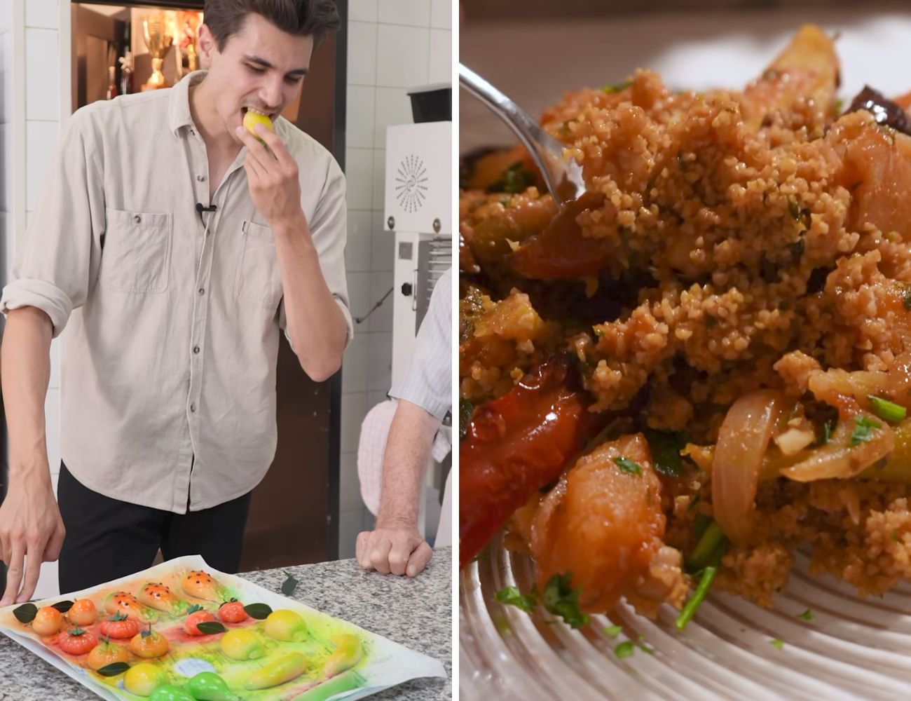 A sinistra la frutta martorata, a destra il cous cous con verdure tipico siciliano.