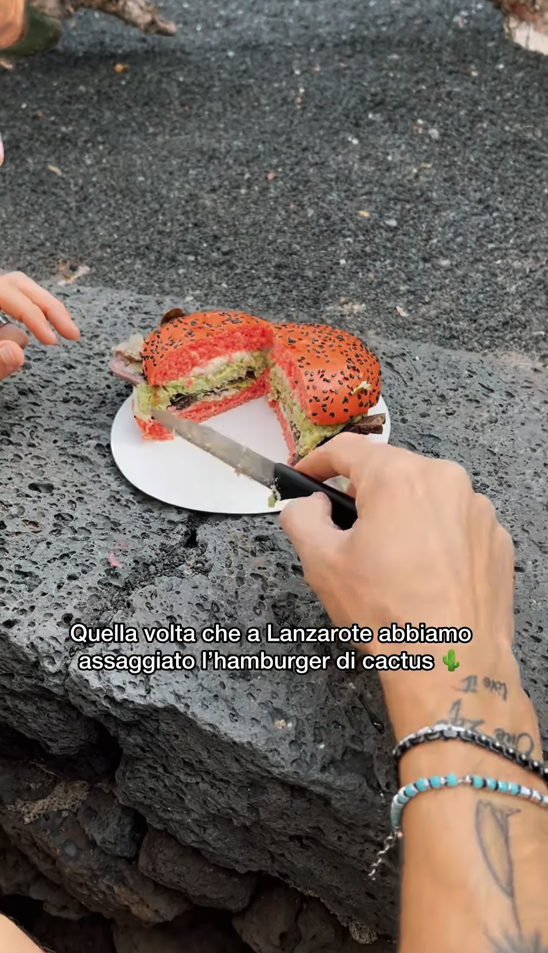 Così si presenta l'hamburger di cactus tagliato a metà.