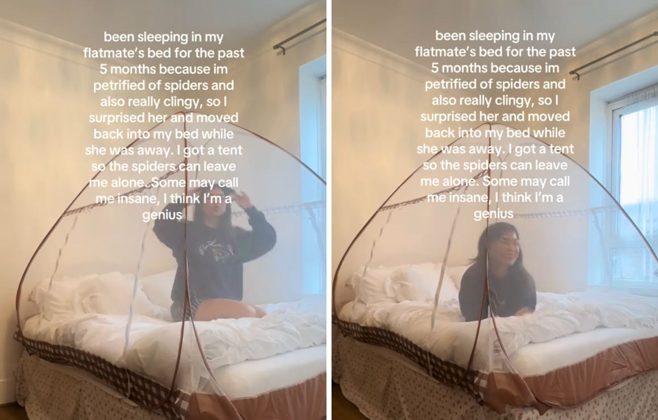 La 25enne, terrorizzata dai ragni, ha comprato una tenda da campeggio anti-zanzare ed è così che dorme sonni tranquilli da diversi mesi.