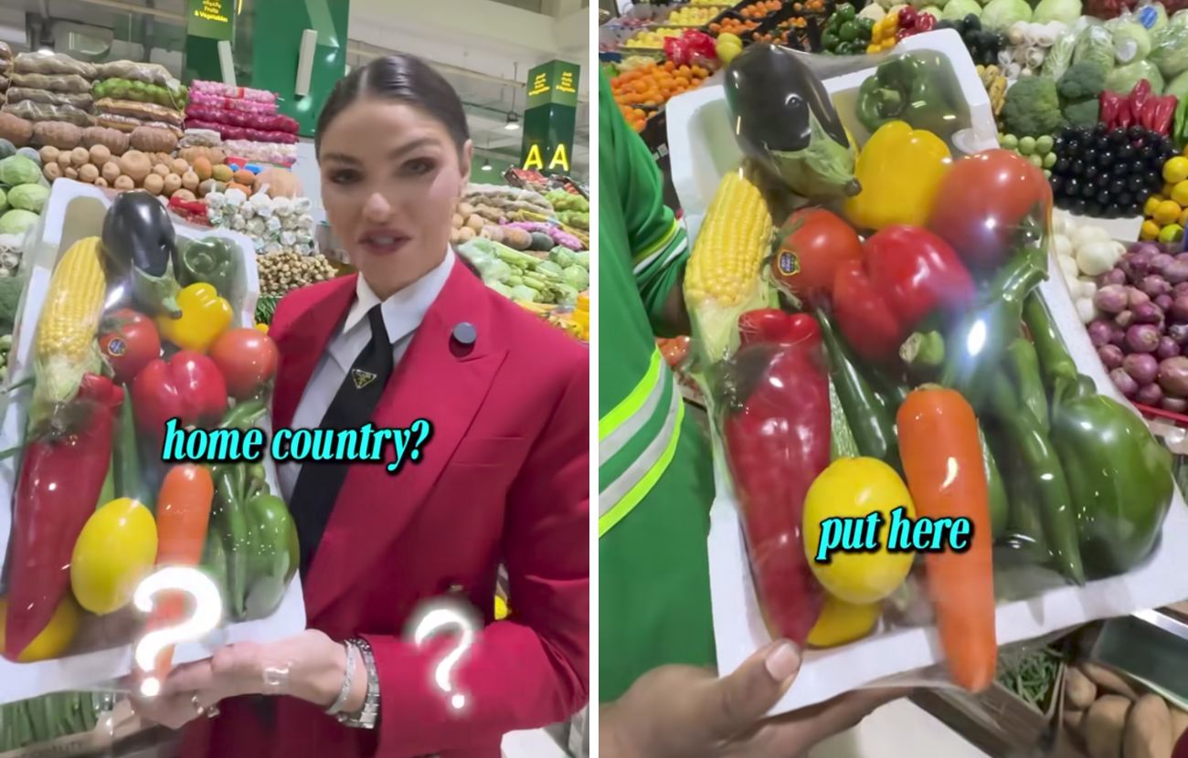 Con 13€, la content creator ha potuto acquistare un cestino di verdure ricco in un supermercato di Dubai.