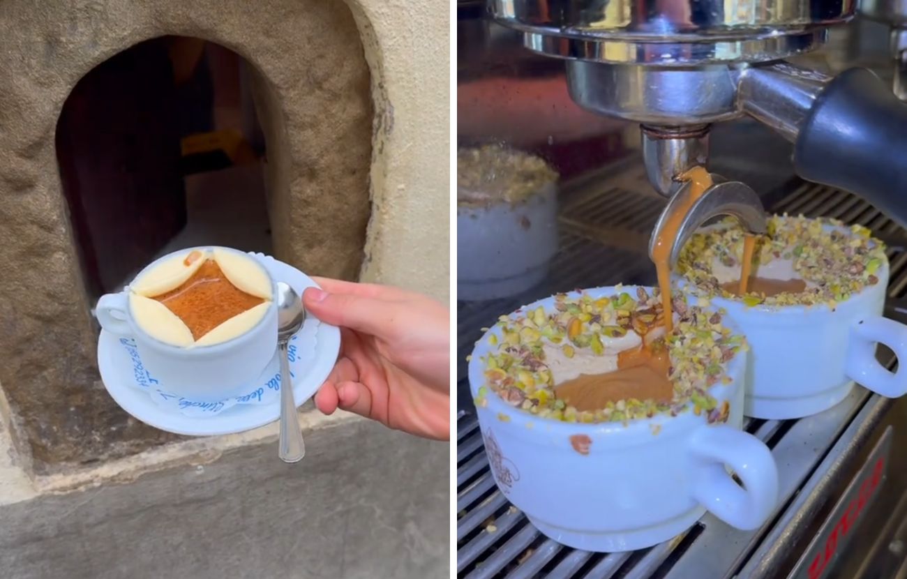 A sinistra l'affogato al caffè basico, a destra quello con pistacchio.