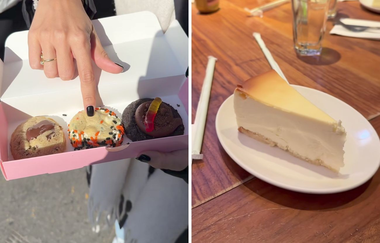 A sinistra i cookies, a destra la cheesecake in stile New York