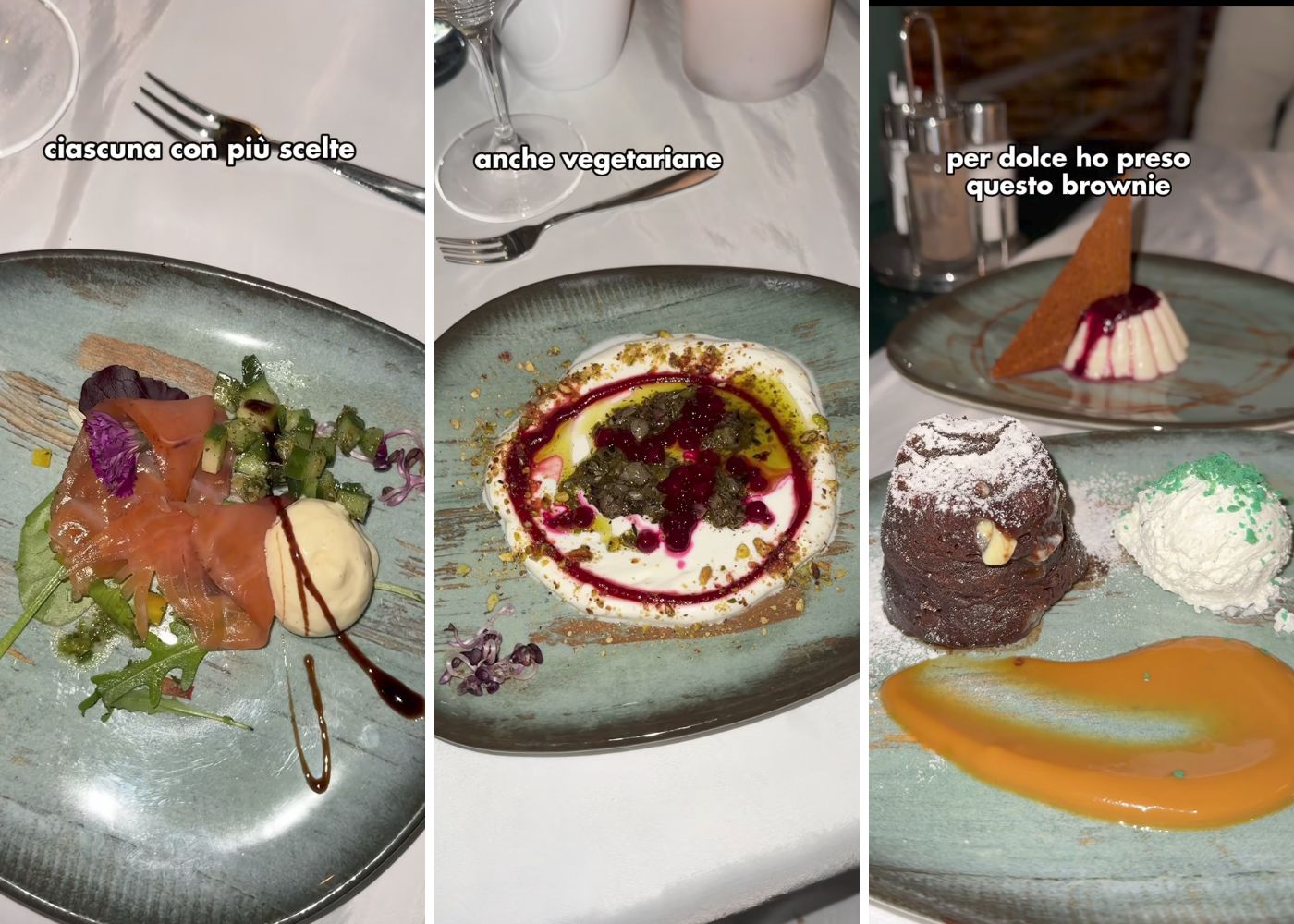 Tre dei quattro piatti ordinati dalla content creator a bordo della crociera sul Danubio