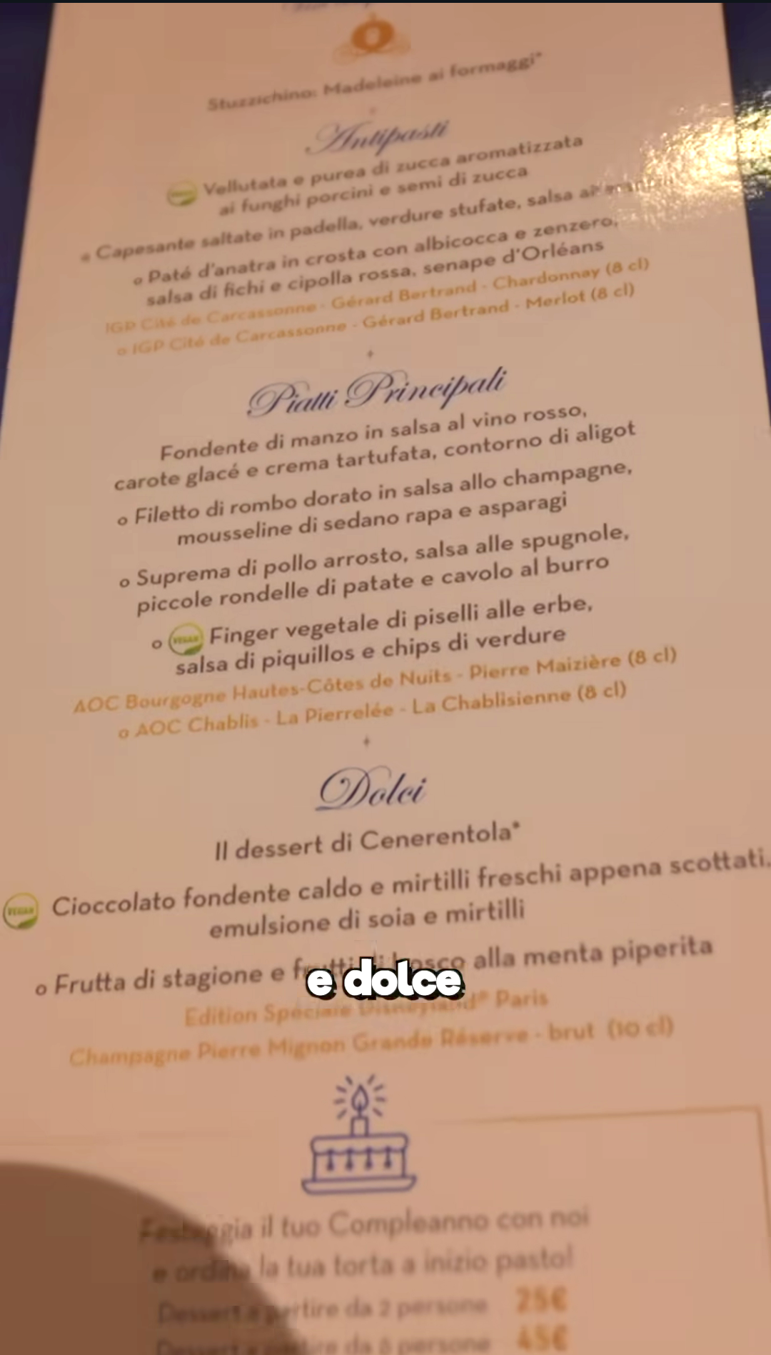 Questo è il menù del ristorante più caro di Disneyland a Parigi.