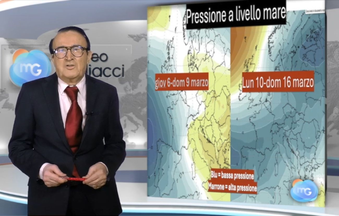 Come si può vedere, da domenica 9 marzo cambia tutto: l'alta pressione lascia spazio alla bassa pressione, con piogge abbondanti e nevicate sopra i 1000 metri al Nord.
