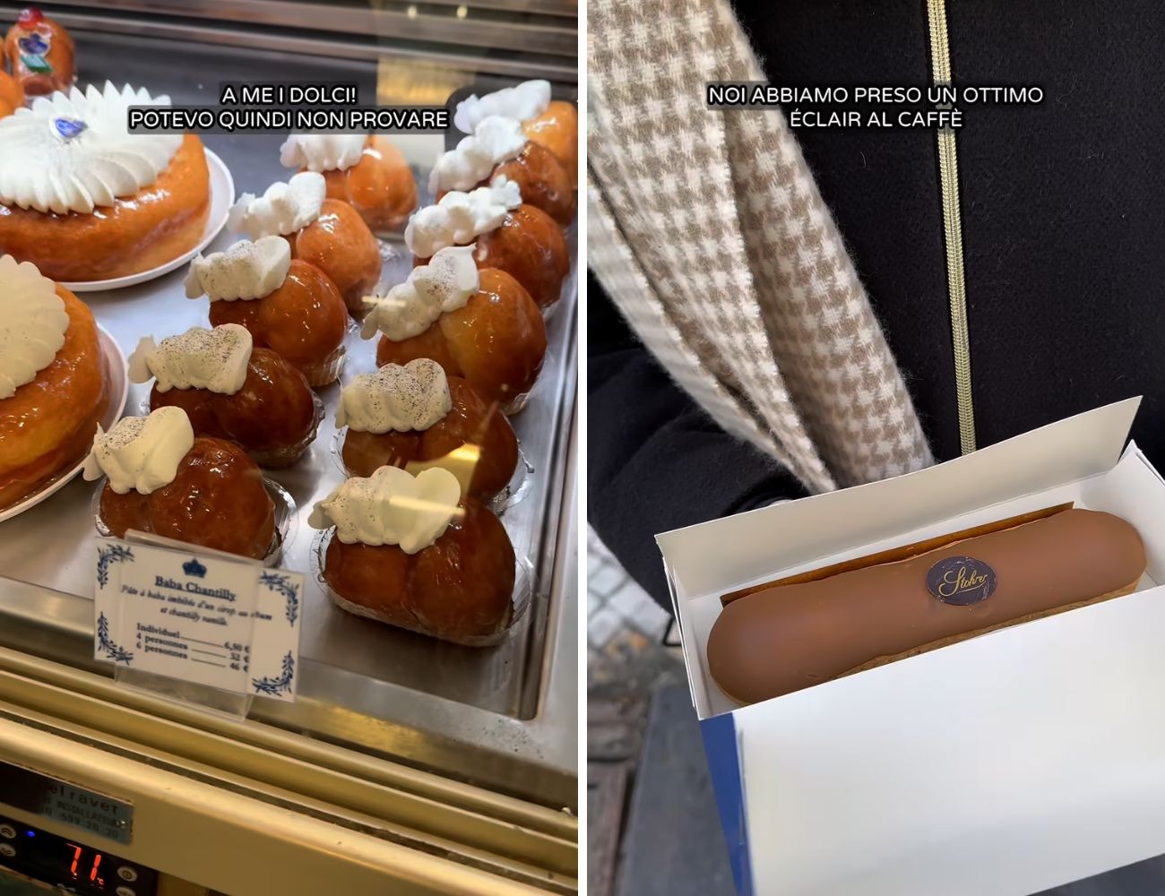 A sinistra i babà preparati dalla pasticceria che li ha "inventati", a destra l'éclair che la coppia ha preso.