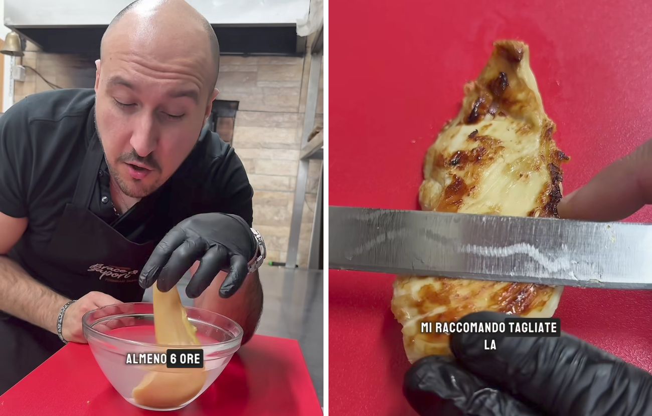 Per ottenere un petto di pollo succoso, il cuoco usa il metodo della salamoia.