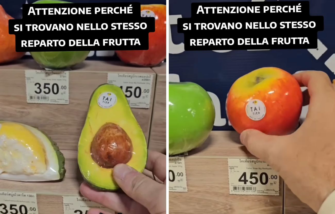 Questi che sembrano frutti, in realtà, sono saponette e vengono vendute nel reparto ortofrutticolo di molti supermercati in Thailandia.