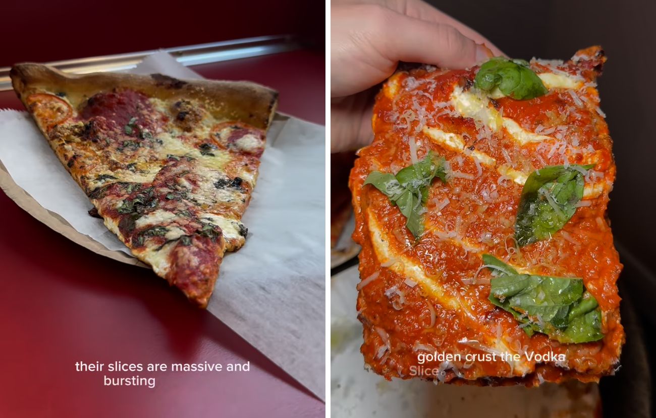 A sinistra la slice di Lucia, a destra quella rettangolare di Mama's Too!