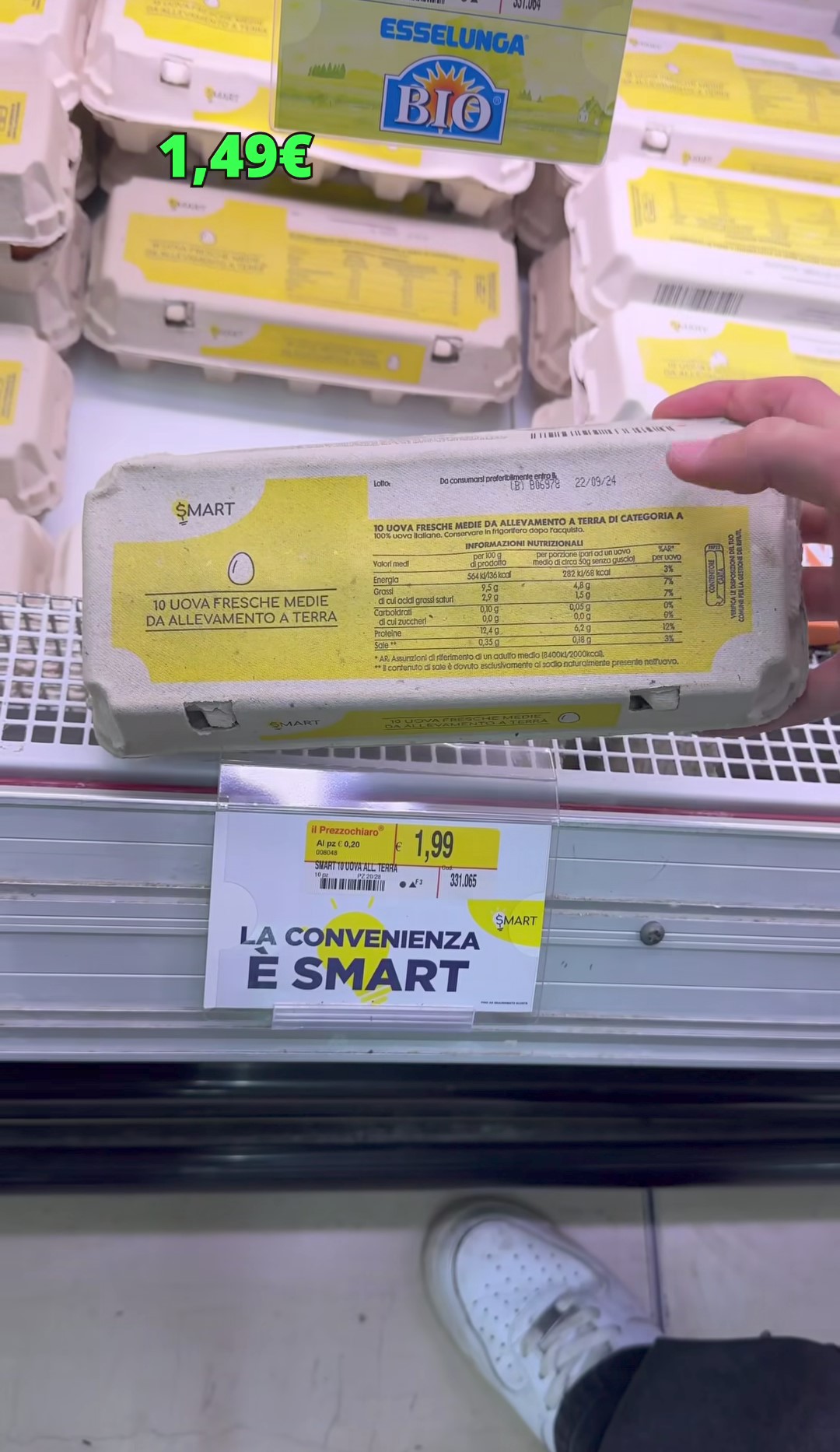 10 uova nel 2025 costano 2€ rispetto agli 1.50€ del 2019; pare che l'articolo sia in offerta, dunque il prezzo reale potrebbe essere ancor più alto.