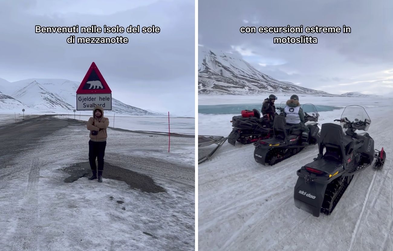 La città più a nord del mondo, come prevedibile, vede spesso la neve e non essendoci molte strade asfaltate, i cittadini si muovono in motoslitta.