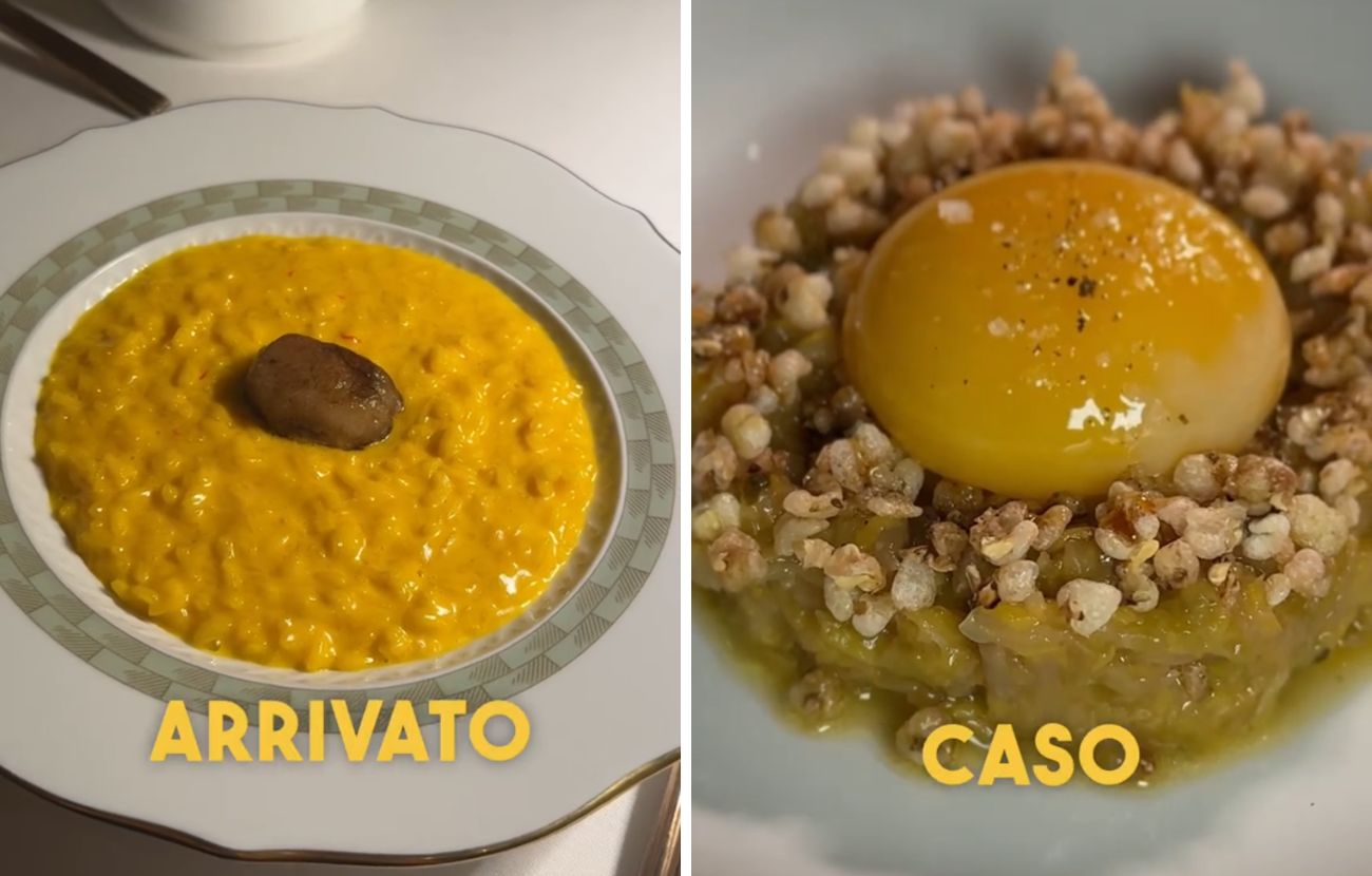 Le due star dello show: risotto alla milanese e tuorlo d'uovo marinato, ciascuno venduto a 50€.