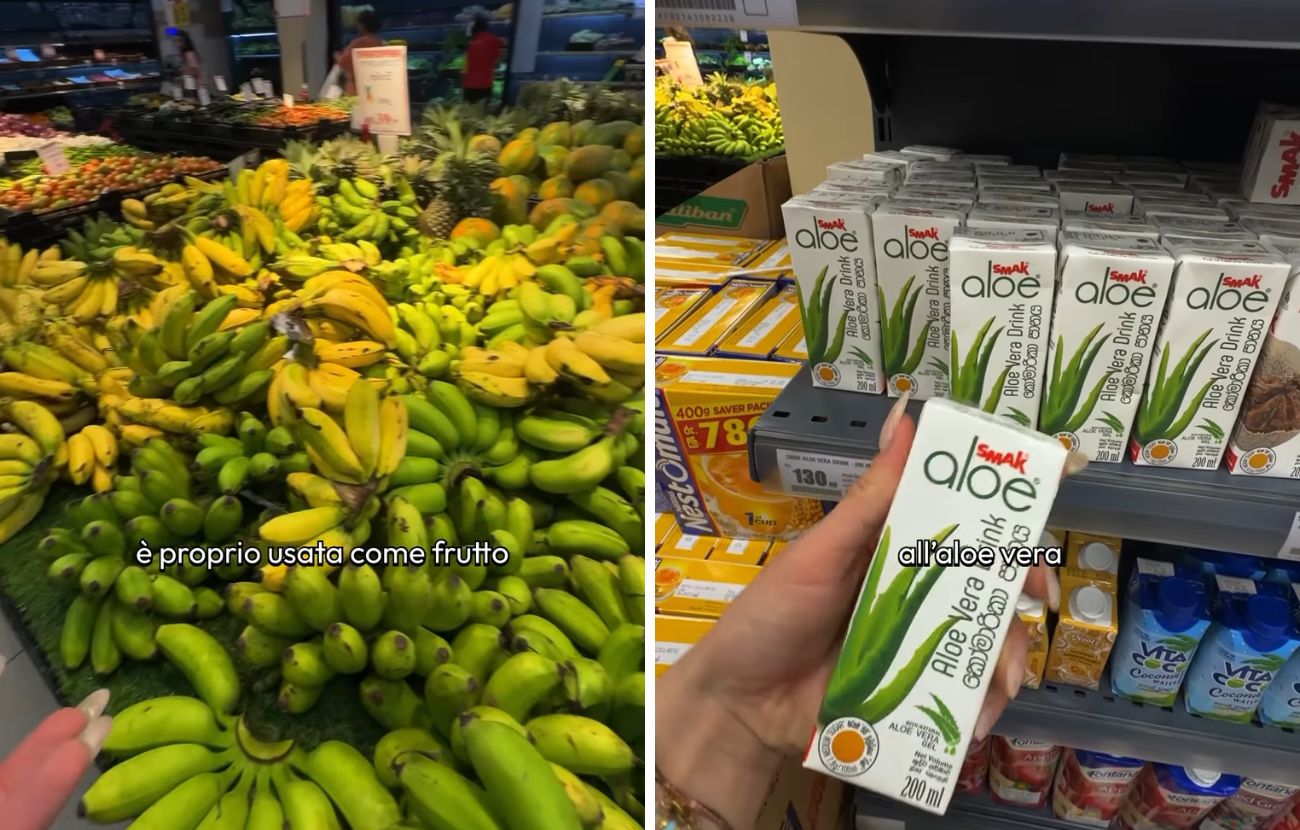 Banane in abbondanza e un mini bric di bevanda all'aloe vera: le opzioni 'healthy' nel supermercato dello Sri Lanka.