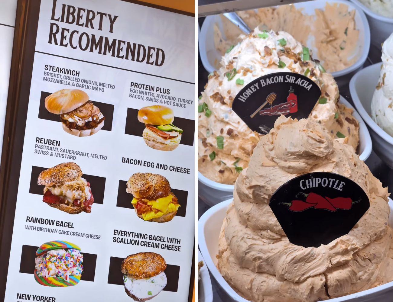 Da Liberty Bagel c'è davvero l'imbarazzo della scelta: decine di creme diverse per farcire il bagel, sia salate che dolci ma anche piccanti.
