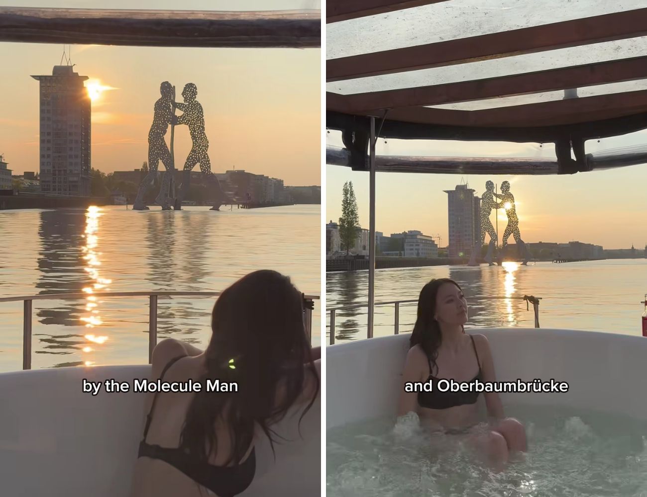 Due momenti del suggestivo giro (via fiume) di Berlino a bordo di una Jacuzzi