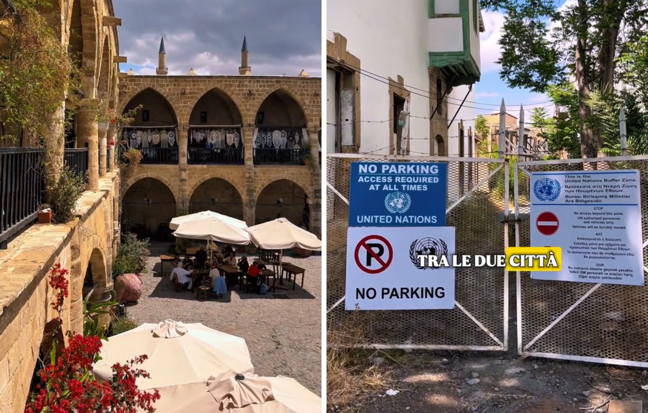 A sinistra uno scorcio della parte turca di Nicosia, a destra la "green line" che divide la capitale a metà.