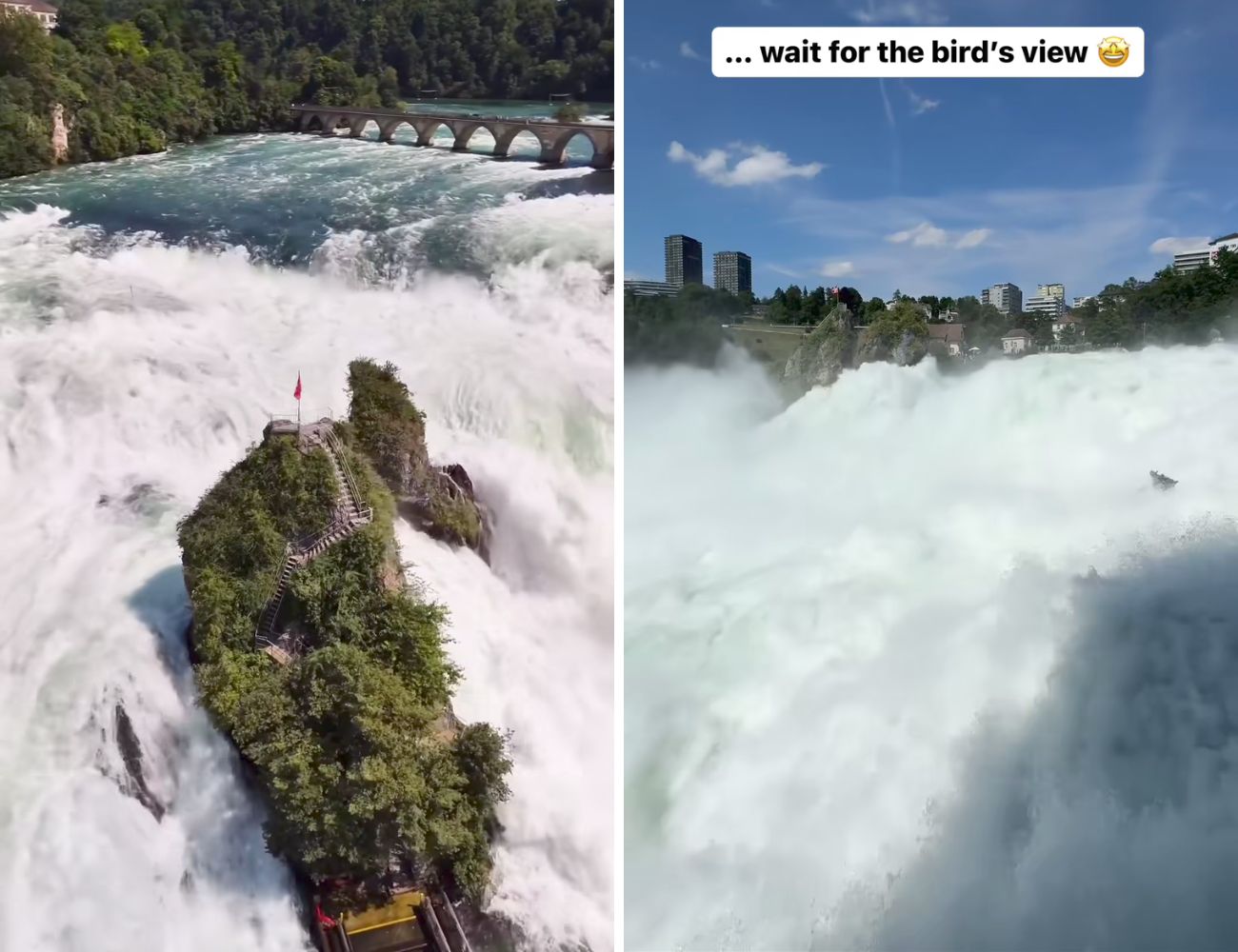 Due vedute delle cascate più grandi d'Europa, che si trovano in Svizzera.