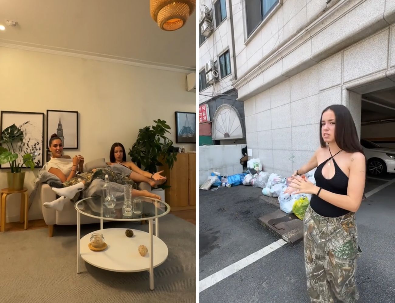 Tra i più grandi limiti dell'appartamento in Corea del Sud della content creator c'è il divano, decisamente troppo piccolo per due, e il fatto che la gente abbandoni dove capita le buste di spazzatura.