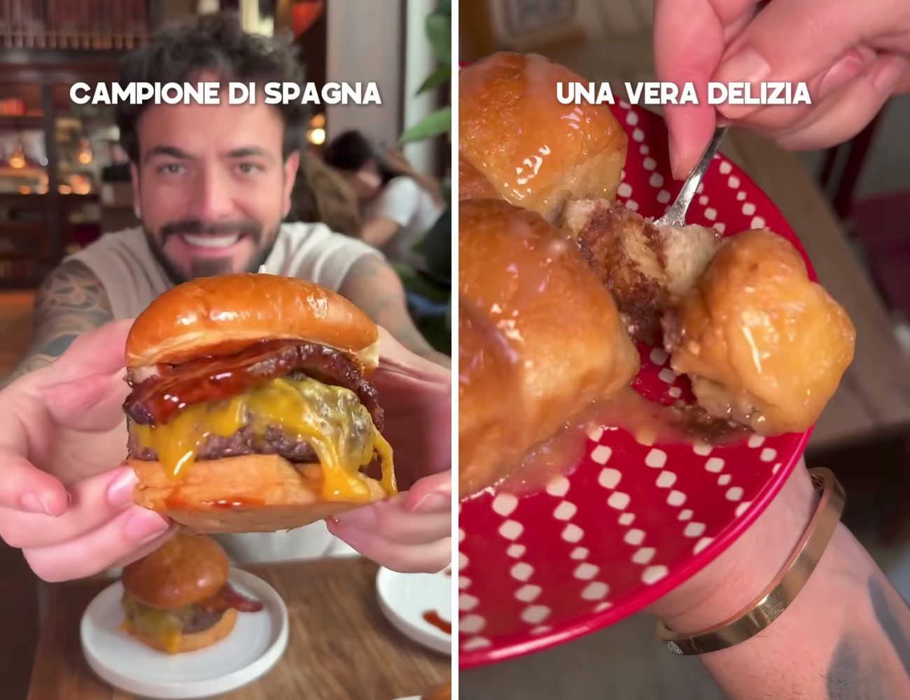 A sinistra il 'Paul Finch', a destra il dolce del locale di Valencia che prepara l'hamburger più buono del mondo.