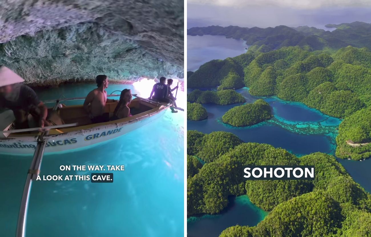 Per raggiungere lo specchio d'acqua dove nuotano meduse non velenose, bisogna percorrere diversi km in una piccola barca.