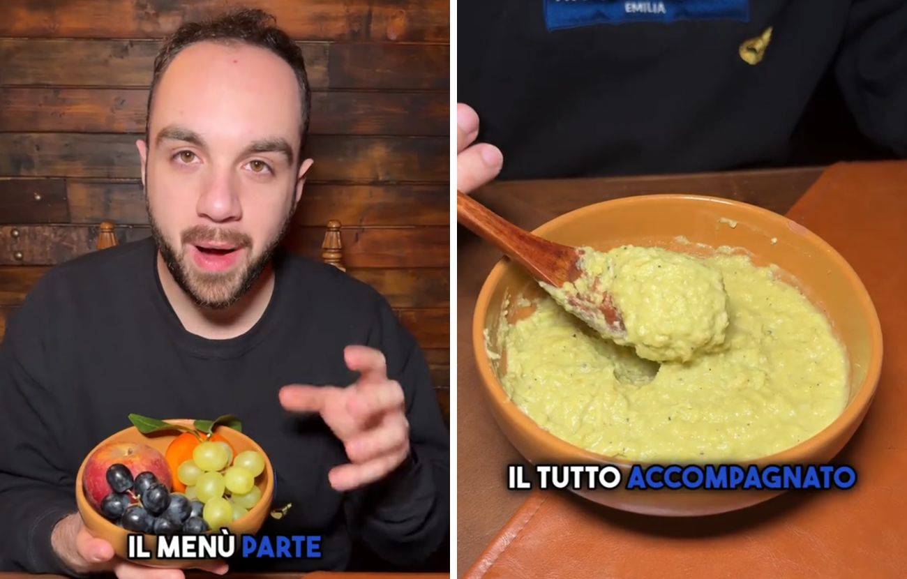 Due particolarità: si inizia con la frutta e non ci sono forchette, mentre i cucchiai per le zuppe sono indispensabili.