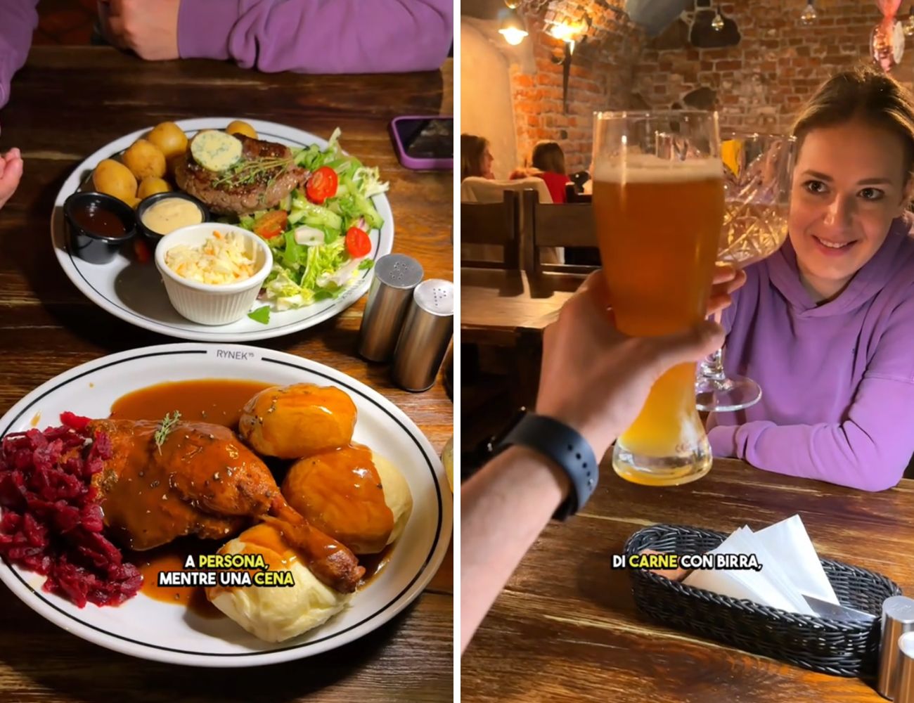 Una cena polacca abbondante è costata 30€ a persona, con dosi generose di alcol.