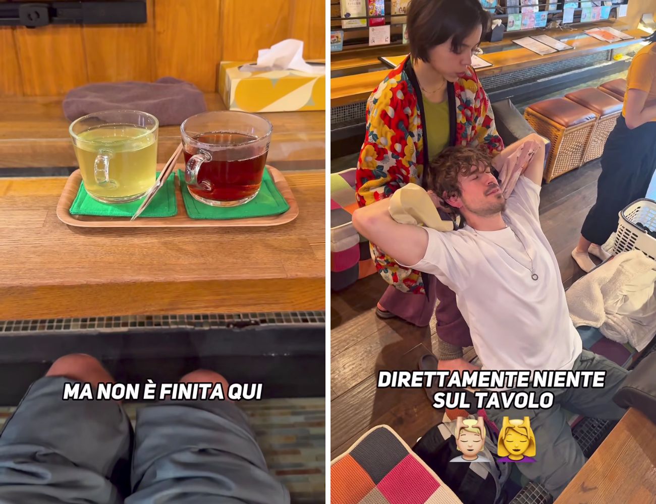 Nel ristorante dove si mangia con i piedi a mollo una tazza di tè è inclusa nel prezzo d'ingresso e si può aggiungere un massaggio (minimo 5 massimo 30 minuti)