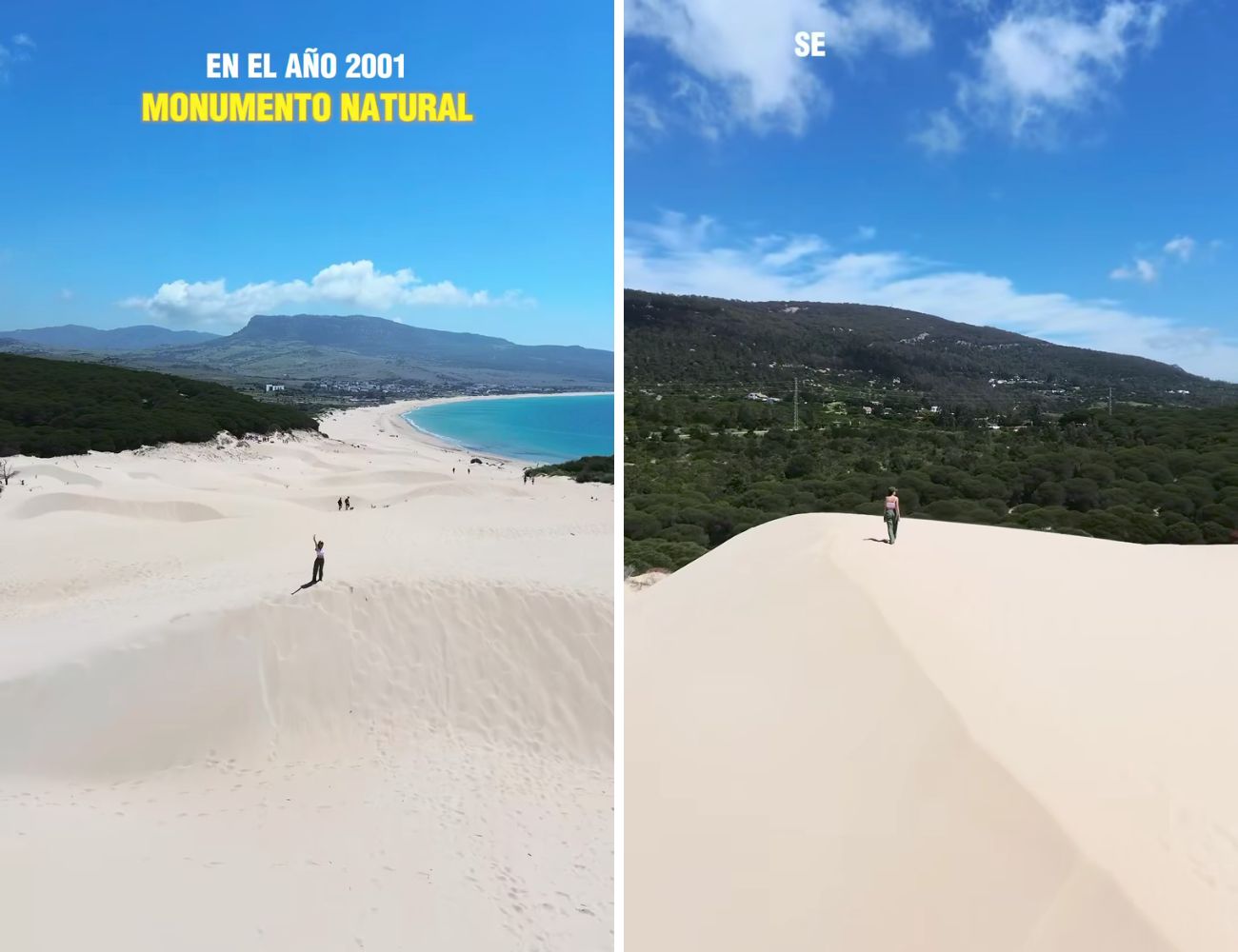 Due vedute spettacolari delle dune di Bolonia, un luogo magico dell'Andalusia.