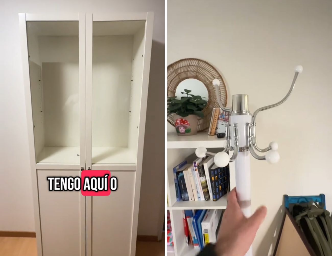 A sinistra l'armadietto, a destra l'appendiabiti che il tiktoker spagnolo ha trovato per strada: l'immondizia di una persona è il tesoro di qualcun altro.