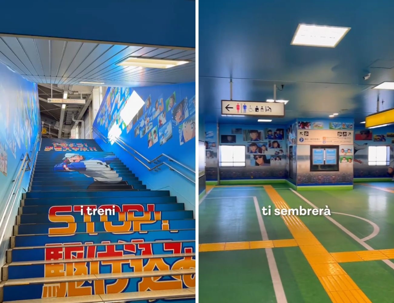 Alcuni interni della stazione della metropolitana di Tokyo dedicata a Holly e Benji