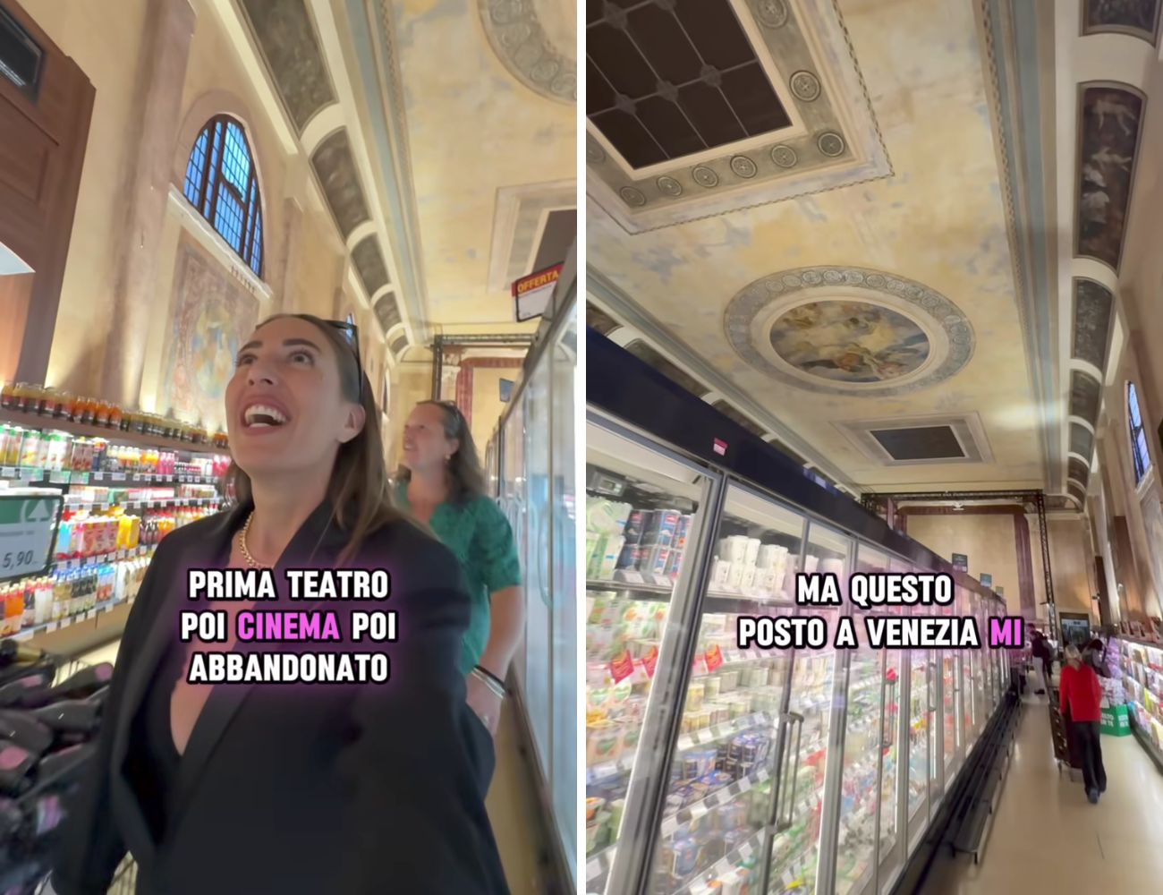 La content creator ha girato un video all'interno dell'ex teatro, oggi supermercato, in centro a Venezia.
