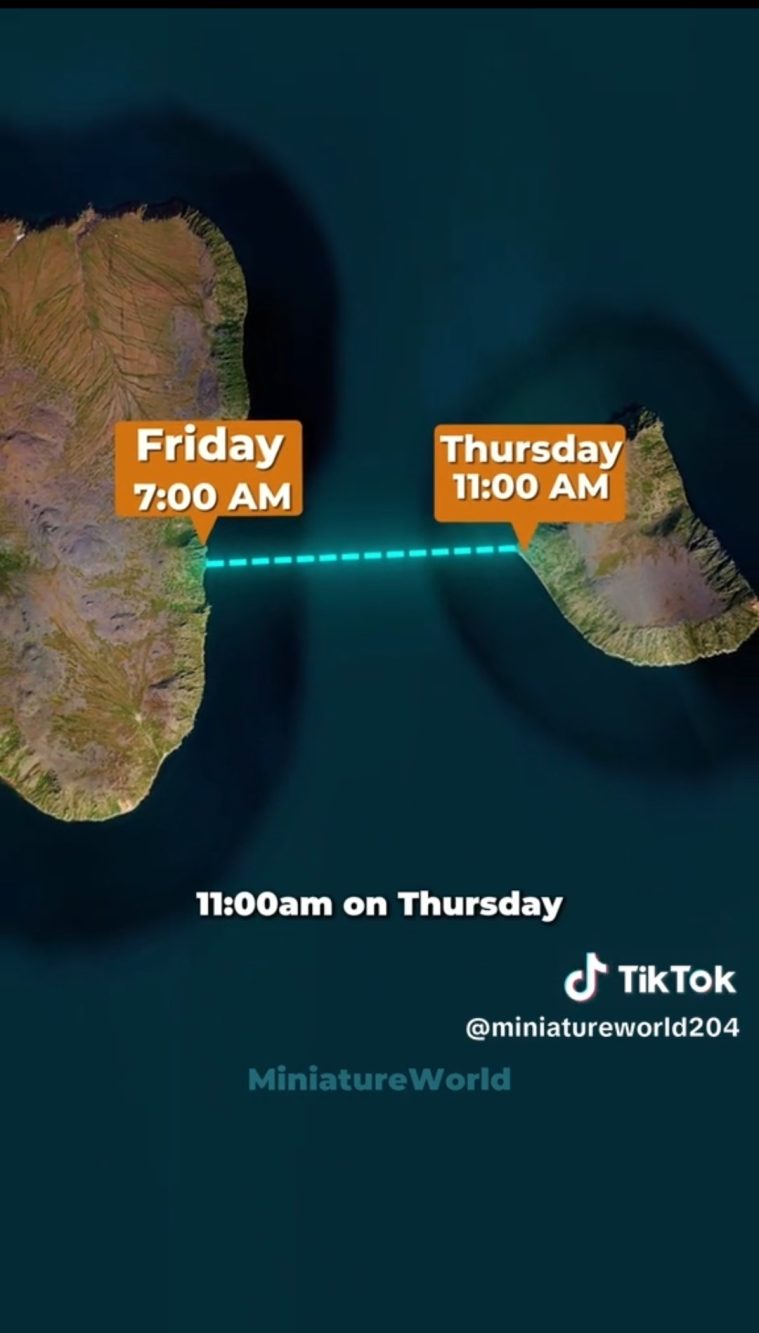 Chi si incammina alle 7 del mattino di venerdì da Big Diomede, raggiungerà Little Diomede alle 4 del mattino di giovedì. Tornerà indietro - letteralmente - nel tempo.