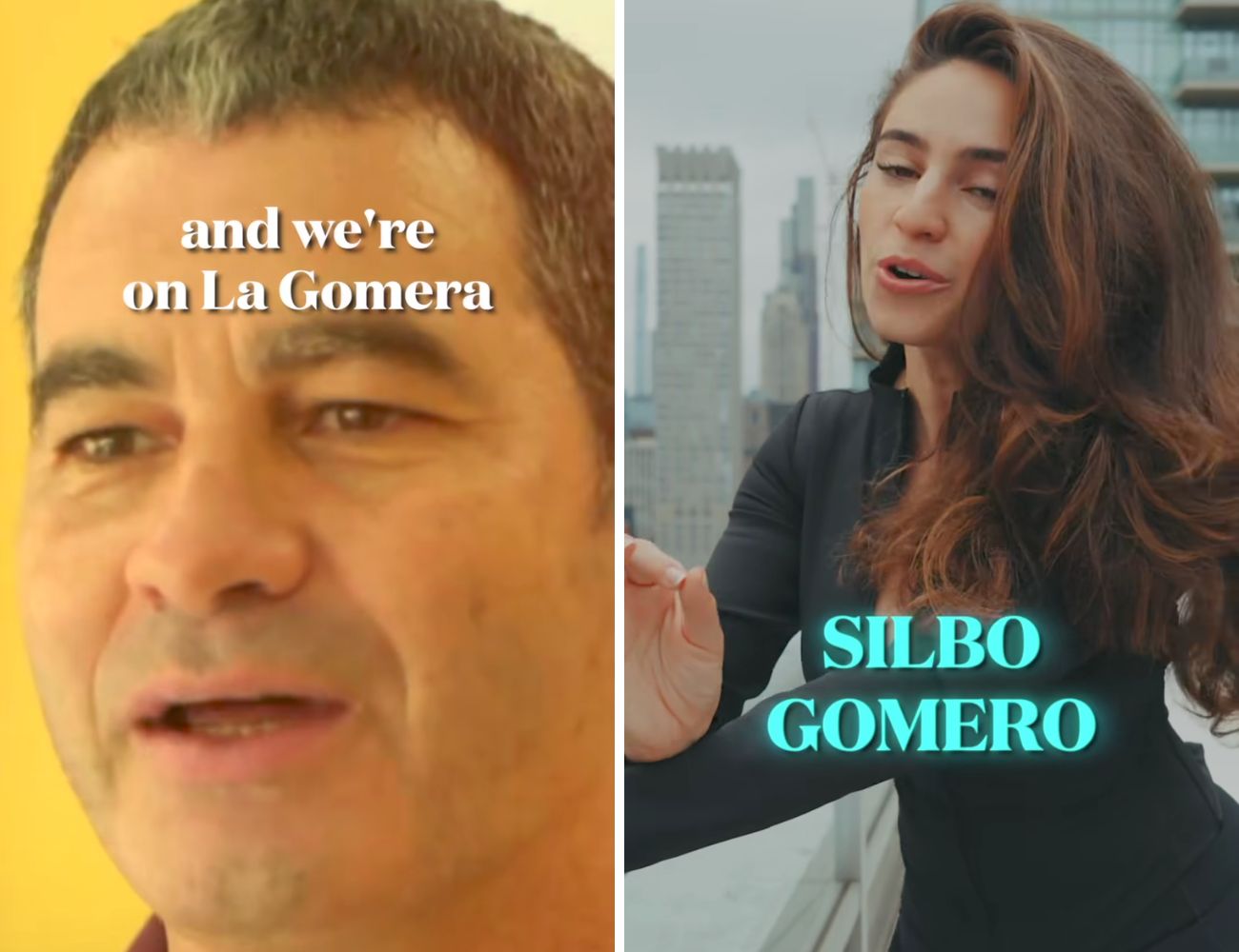 A sinistra il professore che insegna la lingua senza parole, a destra la content creator che ha reso virale questa storia poco conosciuta su Instagram.