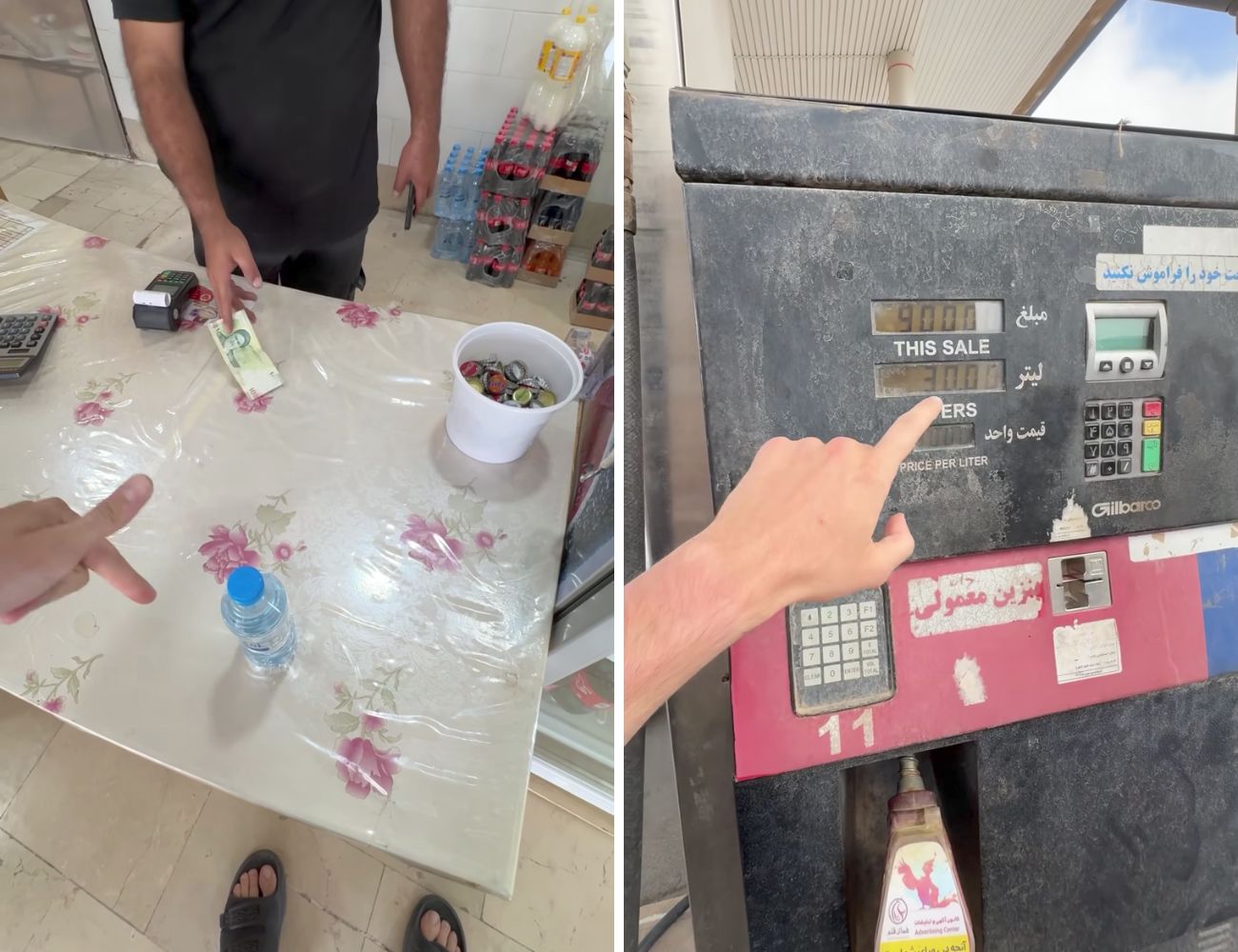 Mezzo litro di acqua costa 10.000 Rial iraniani, un litro di benzina 3.000 Rial.