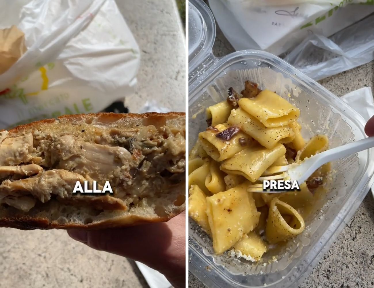 Le due 'star' del pranzo a 20€ al Mercato Centrale di Roma: il Trapizzino con pollo alla cacciatora e la Carbonara
