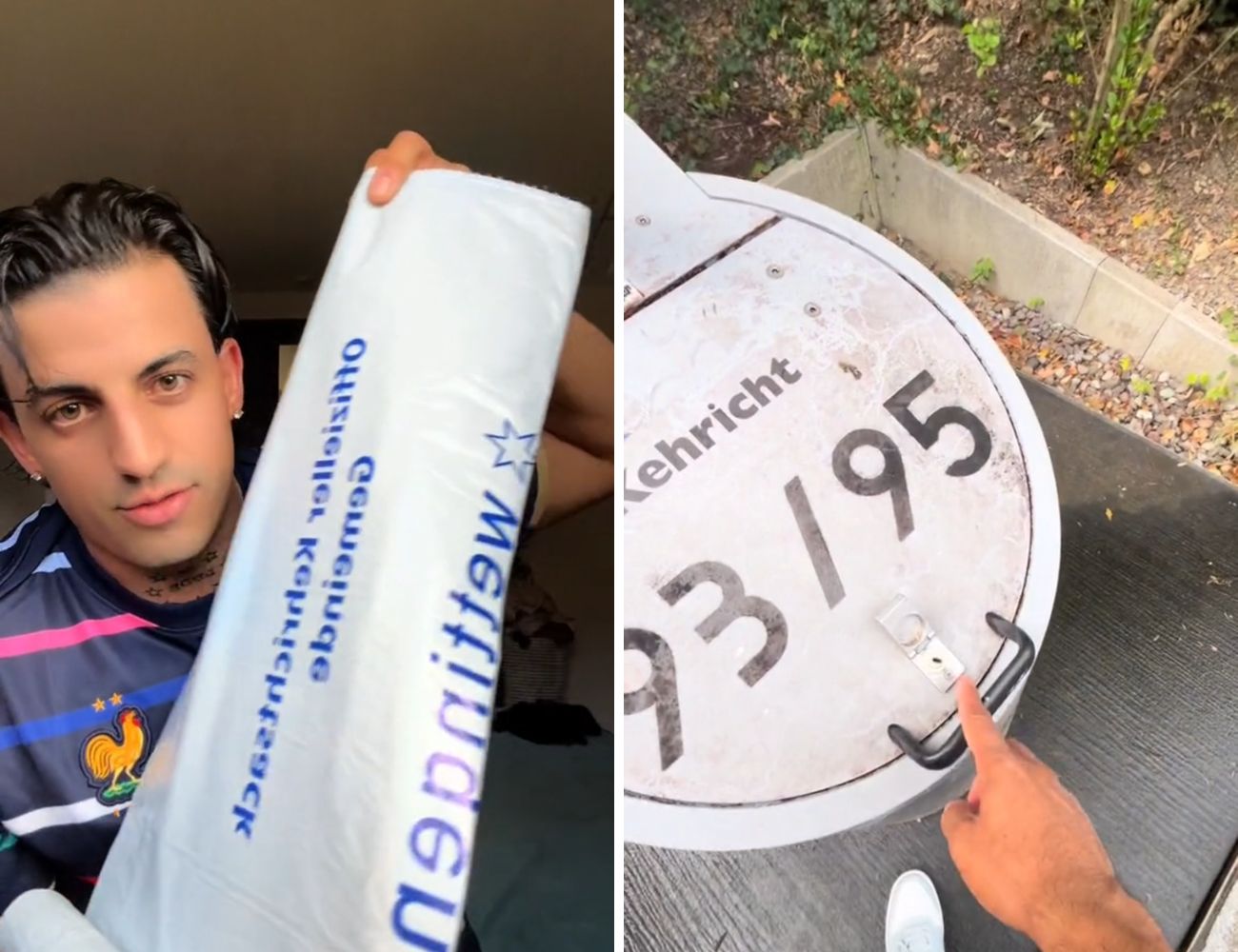 A sinistra le buste con il nome del comune di appartenenza, a destra il bidone apribile solo con chiave: due esempi di gestione 'svizzera' dello smaltimento dei rifiuti.