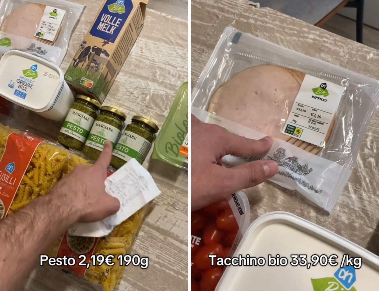 In un supermercato di Rotterdam, si può trovare il pesto della marca "Mangiare", ma anche tacchino bio a 34€ al chilo.