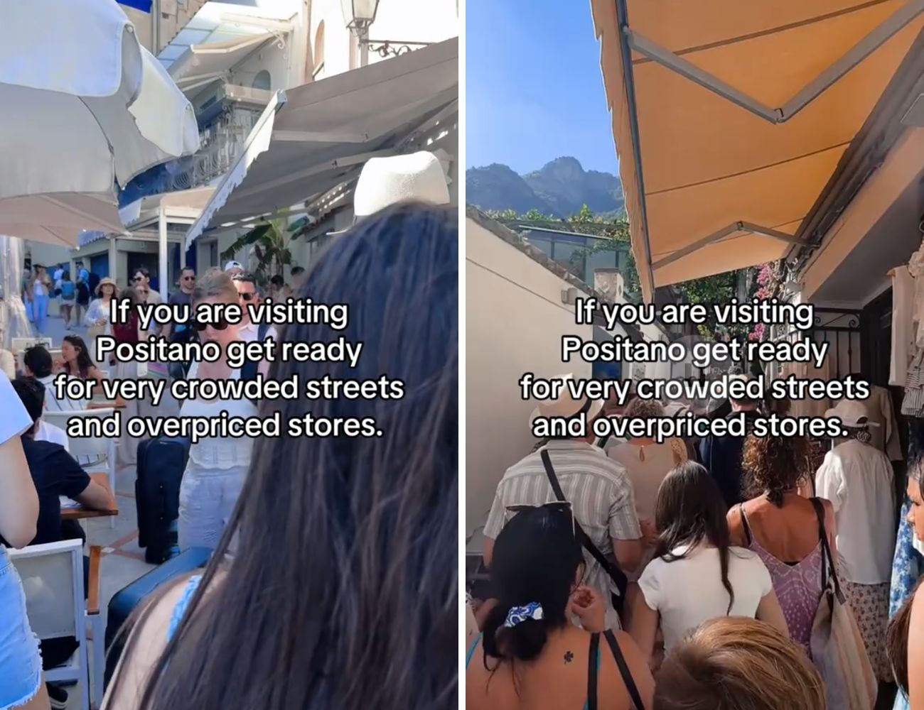 Positano, affollatissima a fine maggio, al punto che i suoi vicoli erano quasi impraticabili.