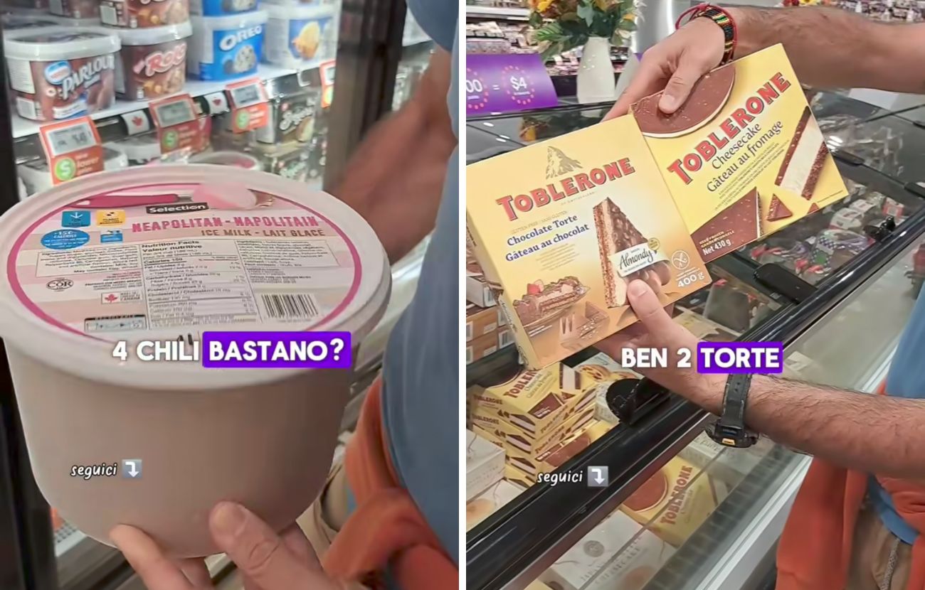A sinistra il gelato "al latte", a destra le torte a marchio Toblerone.