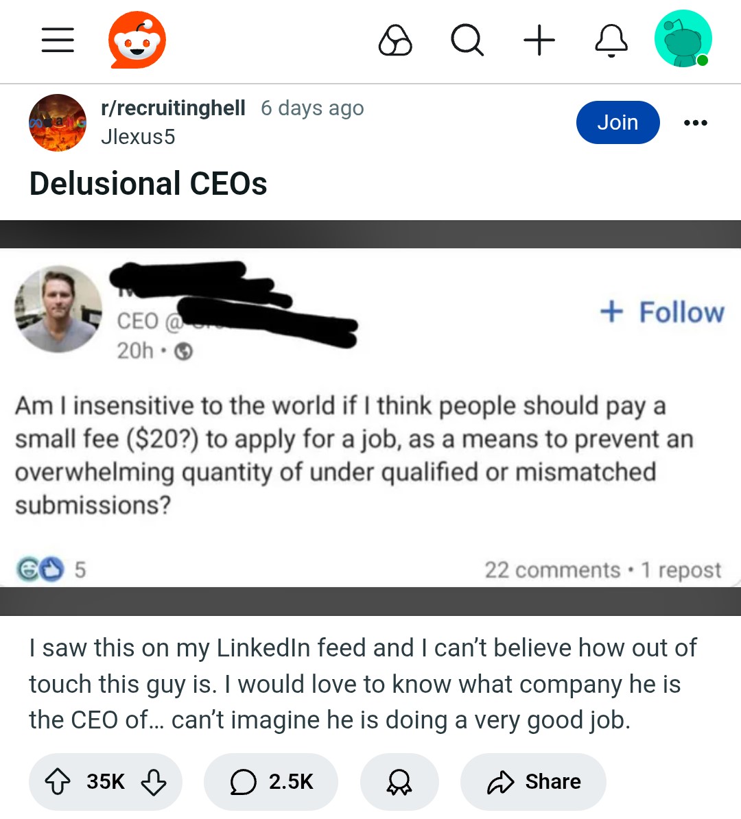Il controverso post delle candidature a pagamento, oggi cancellato, è finito su Reddit