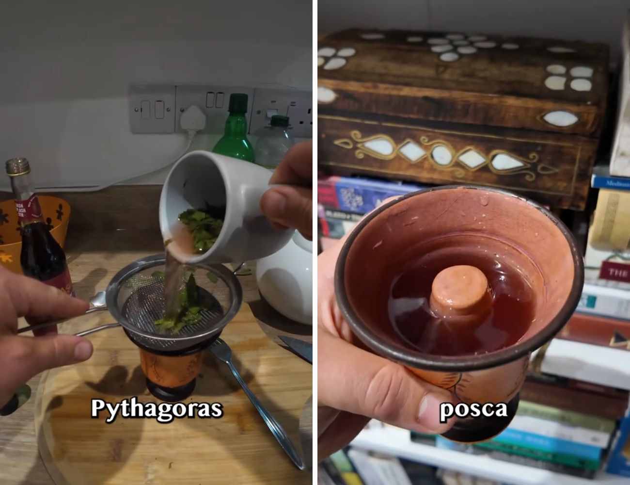 A sinistra la preparazione dell'energy drink, a destra il suo 'aspetto'.