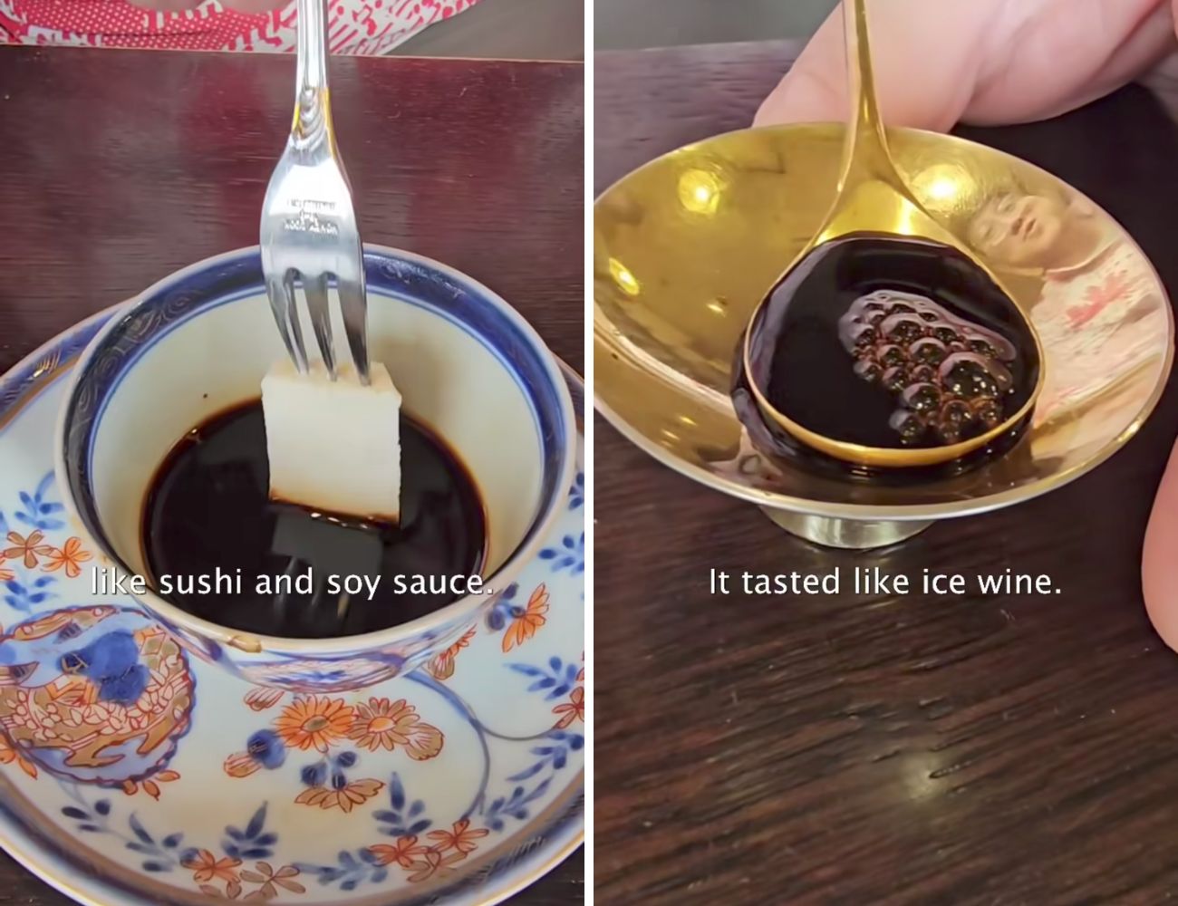 A sinistra la cheesecake intinta nel caffè super amaro, a destra quello da 100€ a tazzina 