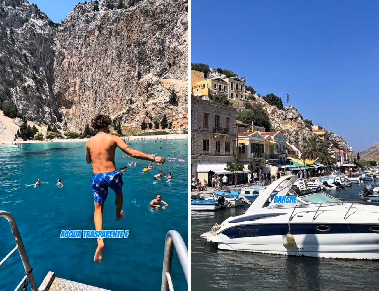 A sinistra le acque blu, a destra il porticciolo